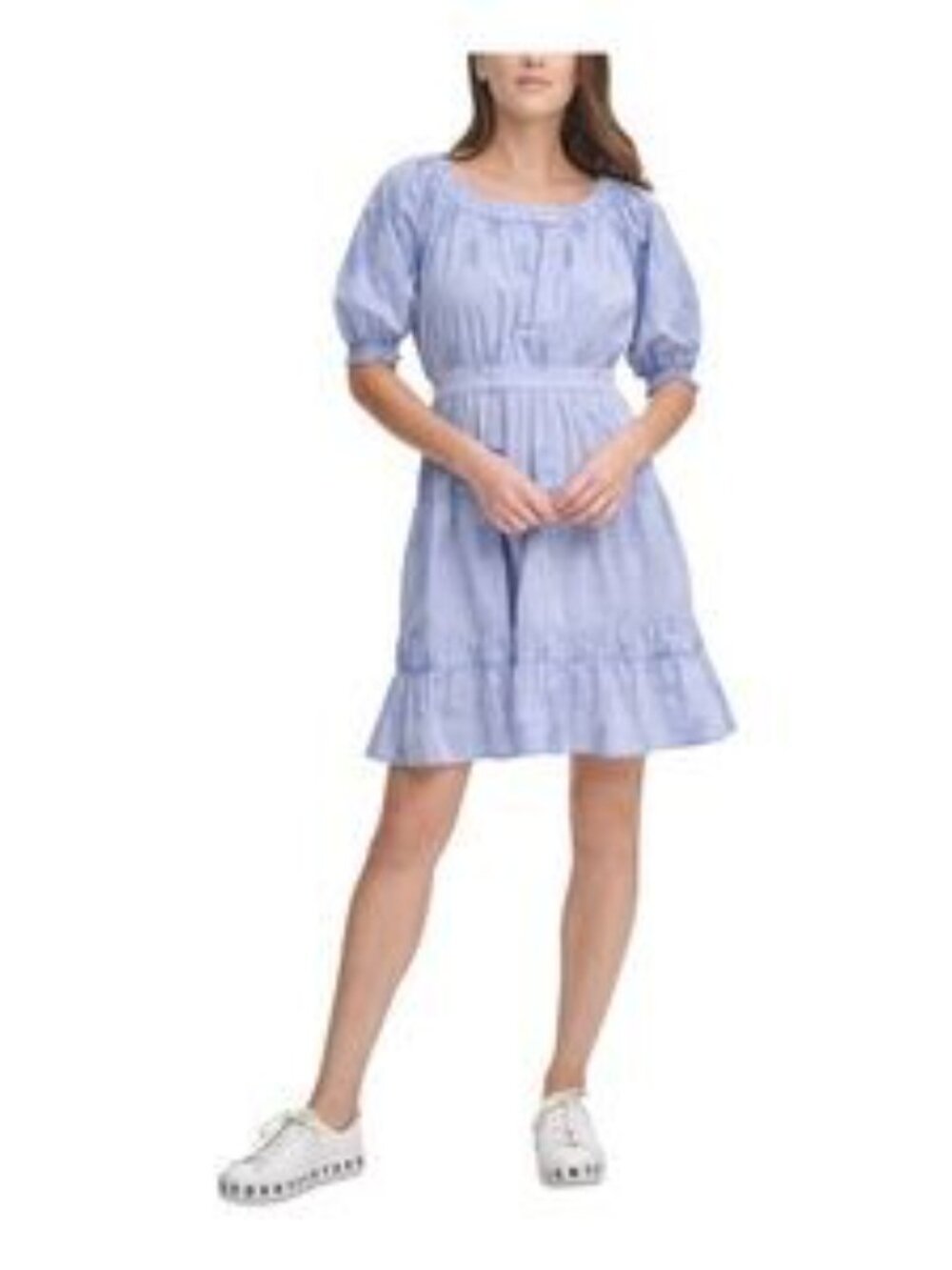 DKNY Women's Blue Smocked Fit & Flare Dress – New with Tags